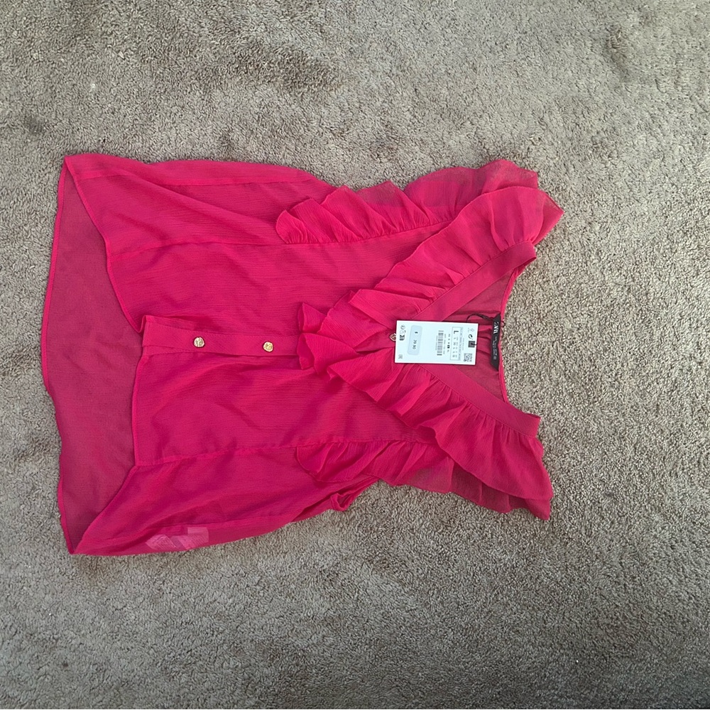 Zara Pink Sleeveless Ruffled Blouse